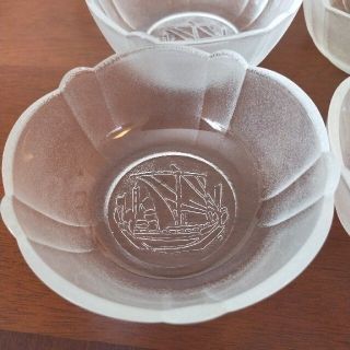 新品未使用 白雪 ガラス 小鉢 昭和レトロ 希少 磨りガラス 5個セット(食器)