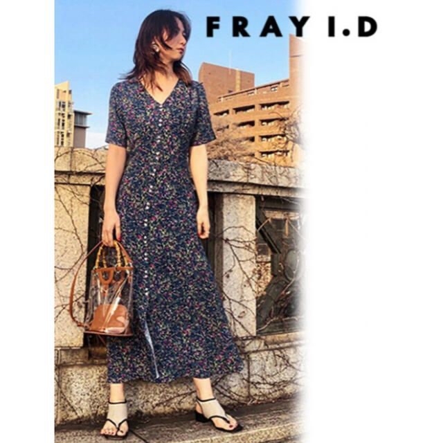 【美品】FRAY I.D フラワーナローワンピース　花柄　ネイビー