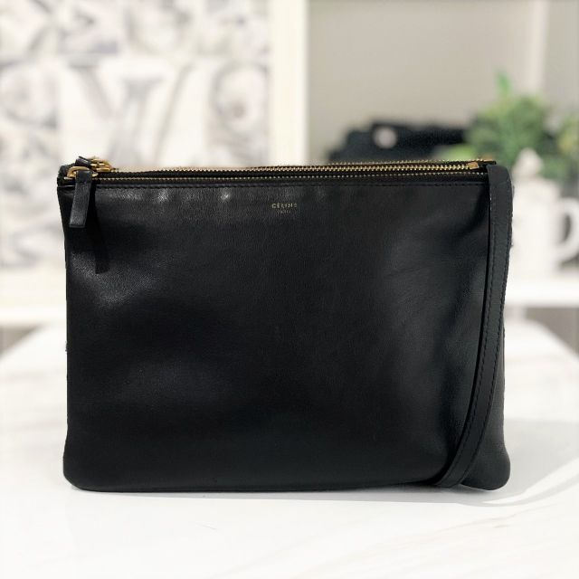 極美品】セリーヌ ショルダーバッグ トリオ スモール ゴールド金具
