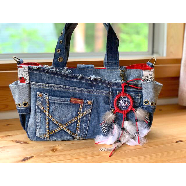 デニム ハンドメイド トートバッグ ミニサイズ - バッグ(女性用) デニム ハンドメイド トートバッグ ミニサイズ - バッグ(女性用)