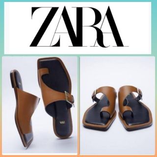 ザラ(ZARA)のZARA レザーアシンメトリーフラットサンダル(サンダル)