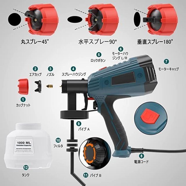 ✨電動式スプレーガン 電気塗料噴霧器　1000MLコンテナ✨電源コードタイプ 5