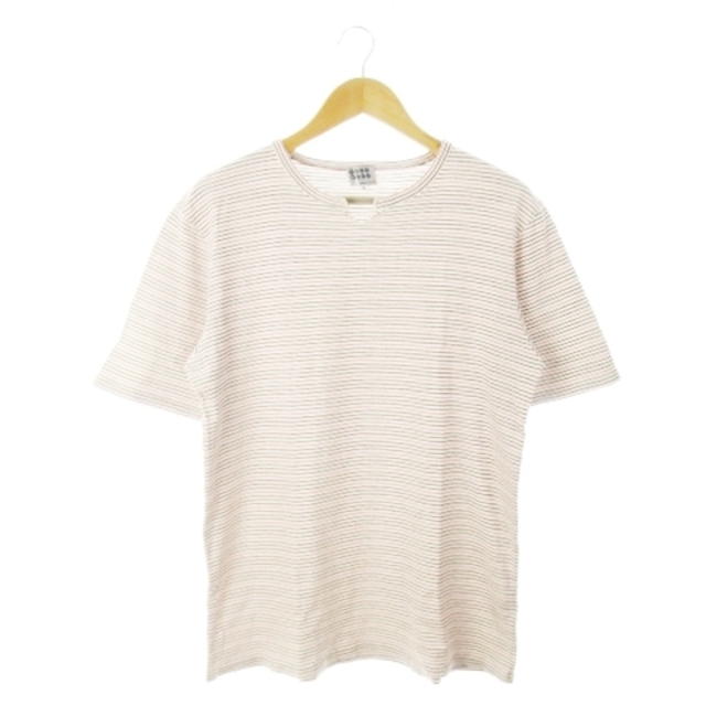 TAKEO KIKUCHI(タケオキクチ)のタケオキクチ Tシャツ カットソー キーネック 半袖 ボーダー ブラウン ピンク メンズのトップス(Tシャツ/カットソー(半袖/袖なし))の商品写真