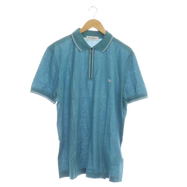 サルヴァトーレフェラガモ ハーフジップポロシャツ 半袖 L 水色 ライトブルー