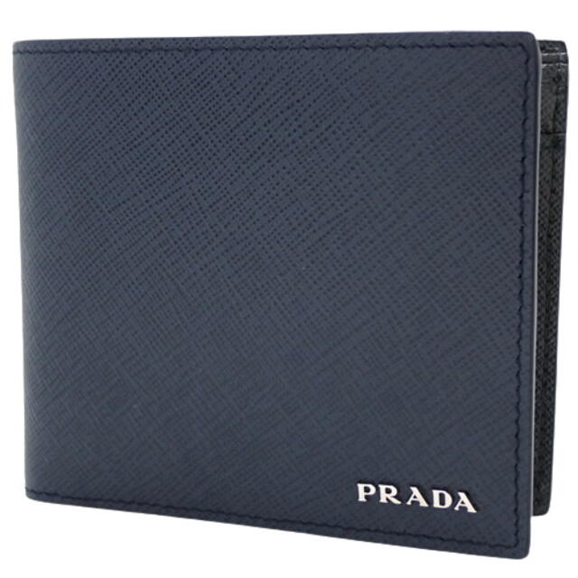 PRADA(プラダ)のプラダコンパクト財布 2つ折り財布 サフィアーノレザー SAFFIANO BICOLO BALTICO＋ANTR ブラック黒 ネイビー紺 40802029468 メンズのファッション小物(コインケース/小銭入れ)の商品写真