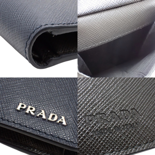 PRADA(プラダ)のプラダコンパクト財布 2つ折り財布 サフィアーノレザー SAFFIANO BICOLO BALTICO＋ANTR ブラック黒 ネイビー紺 40802029468 メンズのファッション小物(コインケース/小銭入れ)の商品写真