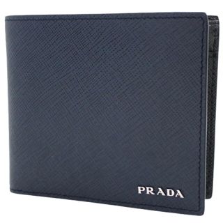 プラダ(PRADA)のプラダコンパクト財布 2つ折り財布 サフィアーノレザー SAFFIANO BICOLO BALTICO＋ANTR ブラック黒 ネイビー紺 40802029468(コインケース/小銭入れ)