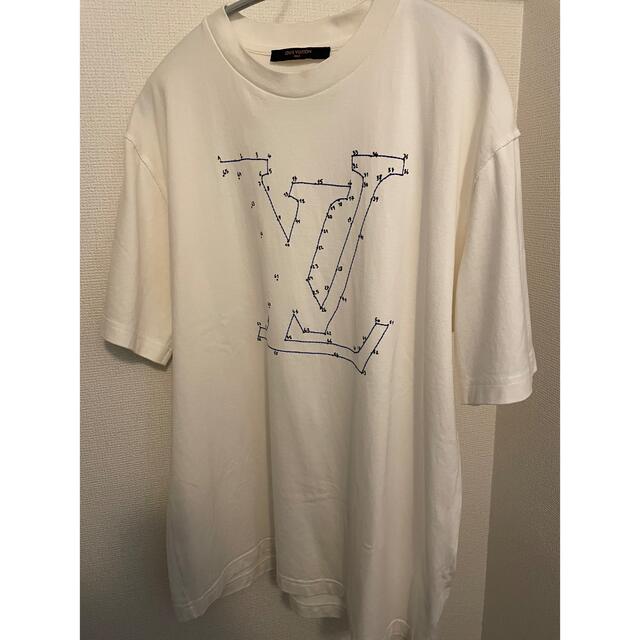 ルイヴィトン Tシャツ LVロゴ刺繍 ホワイト ブルー インサイドアウト L