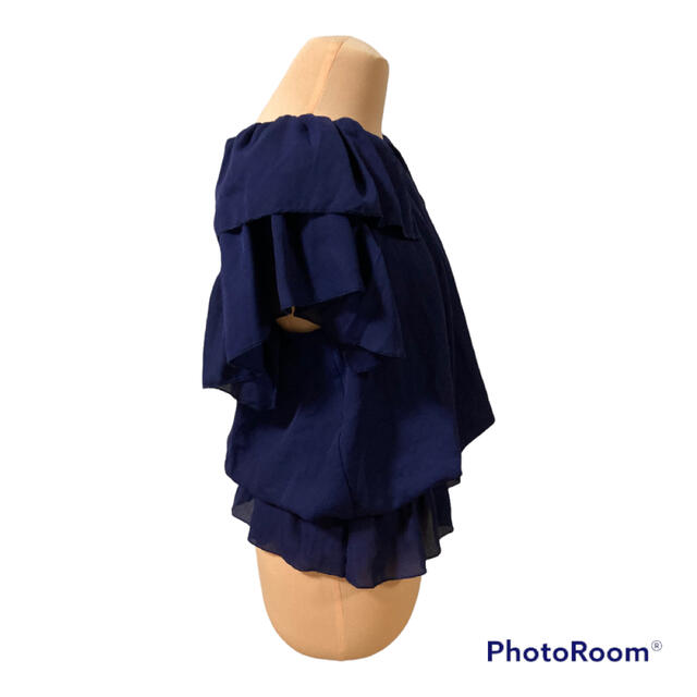 PAGEBOY(ページボーイ)のalicia PAGEBOY フリル  カットソー　サイズM ネイビー レディースのトップス(カットソー(半袖/袖なし))の商品写真