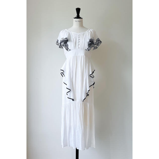 Cutwork Embroidery Angel Sleeve Dress - ロングワンピース/マキシ
