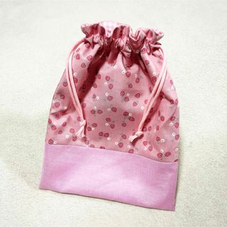 ハンドメイド 巾着 給食袋 小物入れ 小学校 いちご ストロベリー(外出用品)