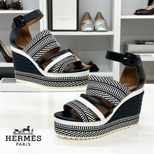 Hermes(エルメス)の4398 エルメス ローマ レザー ファブリック ウェッジサンダル レディースの靴/シューズ(サンダル)の商品写真