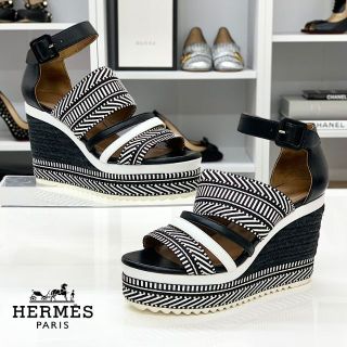 エルメス(Hermes)の4398 エルメス ローマ レザー ファブリック ウェッジサンダル(サンダル)