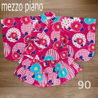 メゾピアノ(mezzo piano)のメゾピアノ 大玉ドット 椿柄 浴衣 ドレス マゼンダ 90(甚平/浴衣)