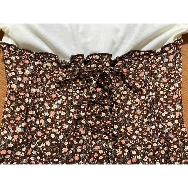 Tシャツ花柄ミニワンピース　後ろ編み上げ レディースのワンピース(ミニワンピース)の商品写真