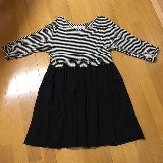 ドットアンドストライプスチャイルドウーマン(Dot&Stripes CHILDWOMAN)の切り替え スカラップ ワンピース(ひざ丈ワンピース)