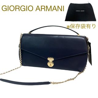 ジョルジオアルマーニ(Giorgio Armani)のGIORGIO ARMANI★レザー　ショルダー  パーティー　2wayネイビー(ショルダーバッグ)