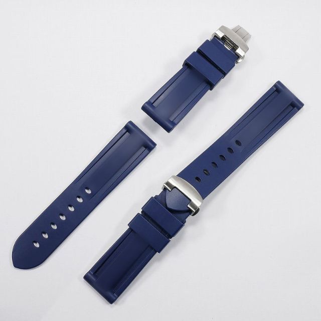 代引き人気 パネライ対応 互換ラバーベルト ネイビー 24mm ピンバックル 尾錠 付き econet.bi