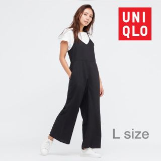 ユニクロ(UNIQLO)のUNIQLO 新品/未使用 リネンブレンド キャミソールサロペット/L 黒(サロペット/オーバーオール)