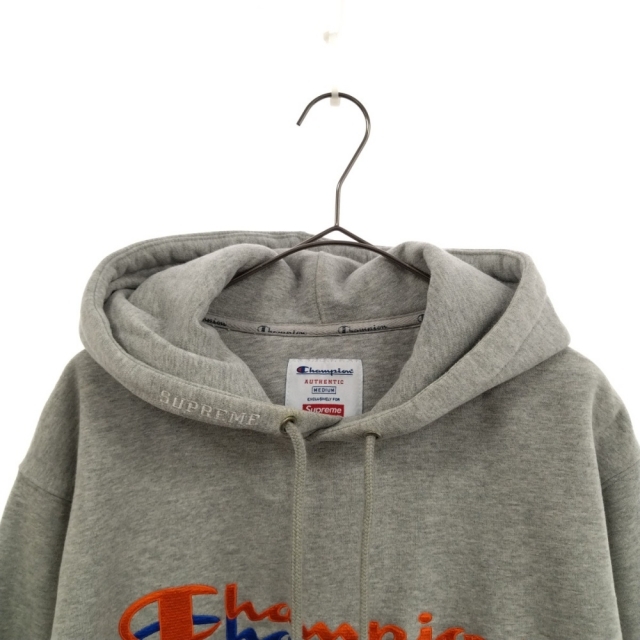 SUPREME シュプリーム 15AW ×Champion Script Hoodie チャンピオン スクリプト フーディ スウェット パーカー グレー 2