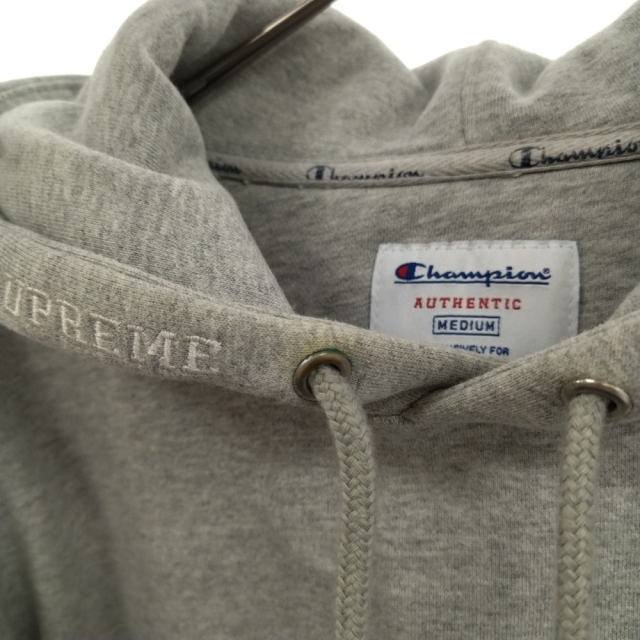 SUPREME シュプリーム 15AW ×Champion Script Hoodie チャンピオン スクリプト フーディ スウェット パーカー グレー 4