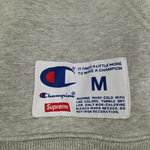 SUPREME シュプリーム 15AW ×Champion Script Hoodie チャンピオン スクリプト フーディ スウェット パーカー グレー 7