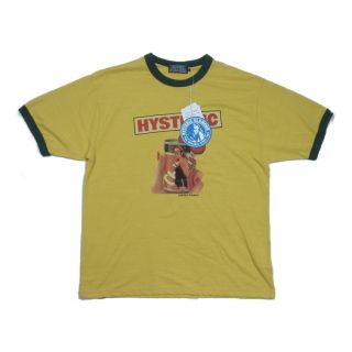 ヒステリックグラマー(HYSTERIC GLAMOUR)のHYSTERIC GLAMOUR ヒステリックグラマー Ｔシャツ 02221CT22 SUPER JUICE スーパージュース 半袖 リンガー 黄×緑系 L【新古品】【未使用】【中古】(シャツ)