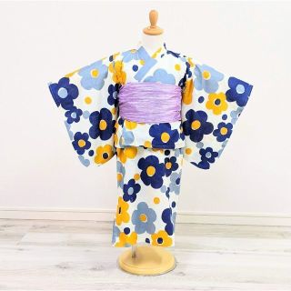 キッズ 子供 浴衣 ワンピース 帯付き 130cm 5w-3(浴衣)