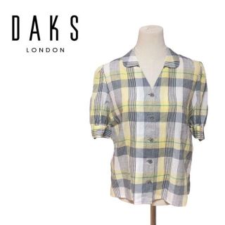 ダックス(DAKS)のDAKS ダックス　トップス　ブラウス　チェック　イエロー　グレー　麻混　L(シャツ/ブラウス(半袖/袖なし))