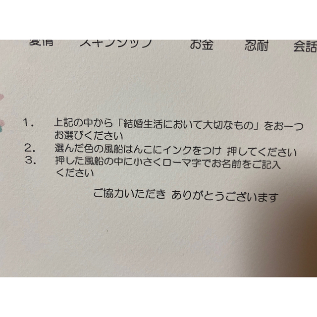 ウエディングバルーン台紙、説明文、ハンコ５個セット ハンドメイドのウェディング(その他)の商品写真