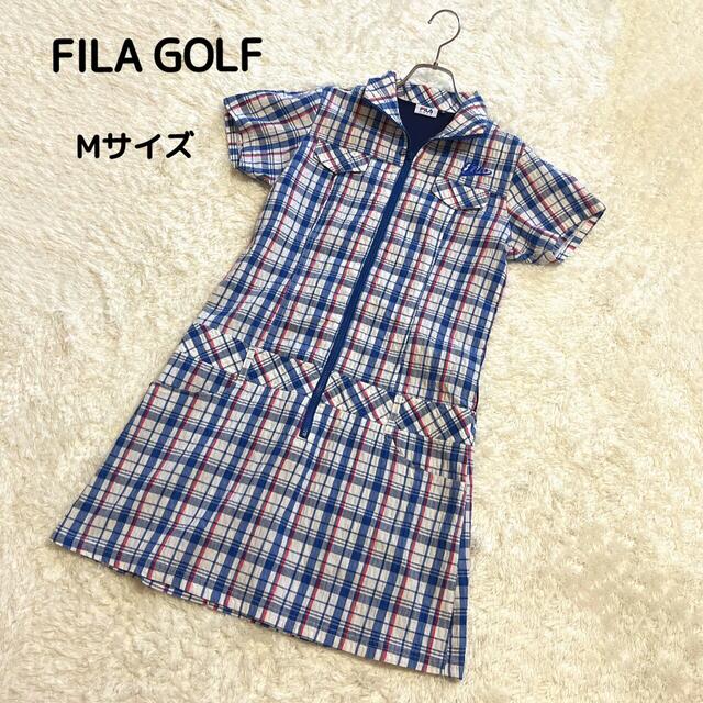 FILA GOLF フィラ　レディース　ワンピース　半袖チェック　ウェア　青　M