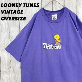 90sヴィンテージ　ゆるだぼXL LOONEY TUNES刺繍TWEETY 男女(Tシャツ/カットソー(半袖/袖なし))