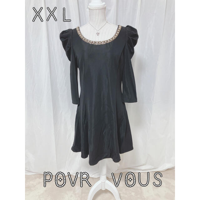 週末限定セール　PourVous ビジュー　ドレス　ワンピース　ブラック　ＸＸＬ