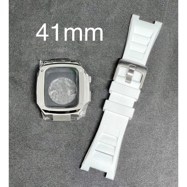 Apple Watch ケース 41mm シルバー/白ラバーベルト (新型)