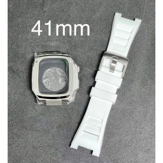 Apple Watch ケース 41mm シルバー/白ラバーベルト (新型)(腕時計)