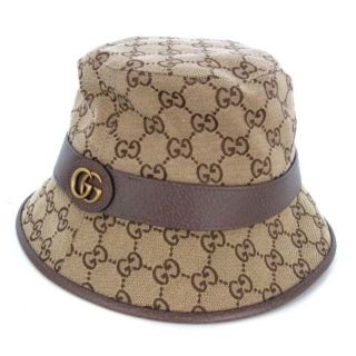 グッチ(Gucci)のグッチ GGキャンバス フェドラハット バケット 576587 ベージュ 茶 L(ハット)