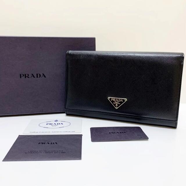 NEW新品 PRADA - プラダ PRADA 二つ折り財布 サフィアーノレザー 黒の