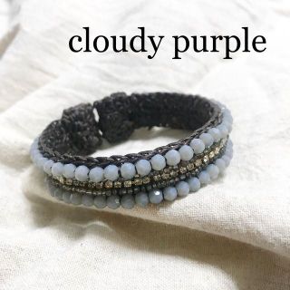 クラウディーパープル ビーズ刺繍バングル 麦わらブレスレットアクセサリー 海 夏(ブレスレット/バングル)