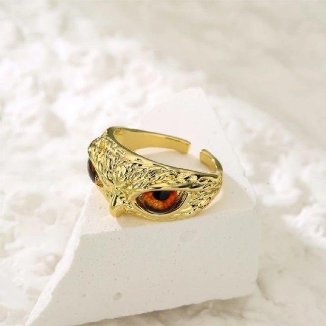 X209 幸運の鳥 フクロウリング 指輪  k18  ゴールド オレンジ レディースのアクセサリー(リング(指輪))の商品写真
