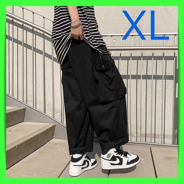 XL　ブラック　袴　カーゴ　ワークパンツ　ユニセックス　ストリート　ワイド　黒