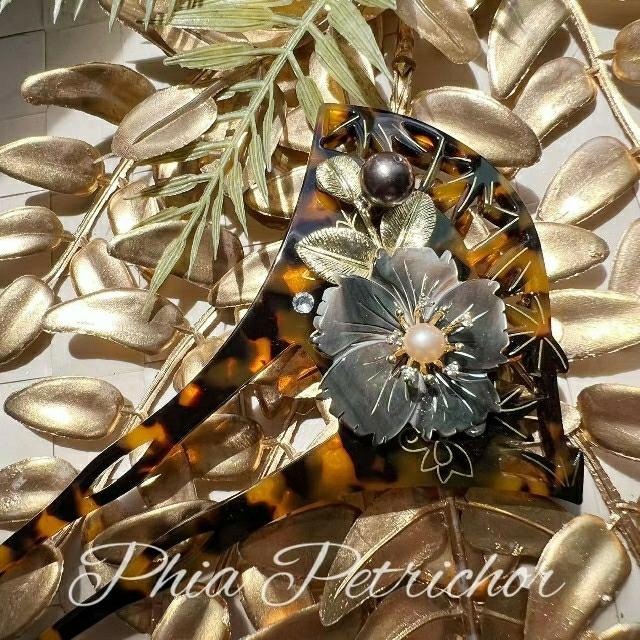 かんざし黒蝶貝B227174 バチ型 結婚式 パール 簪 留袖 着物 成人式 ハンドメイドのアクセサリー(ヘアアクセサリー)の商品写真