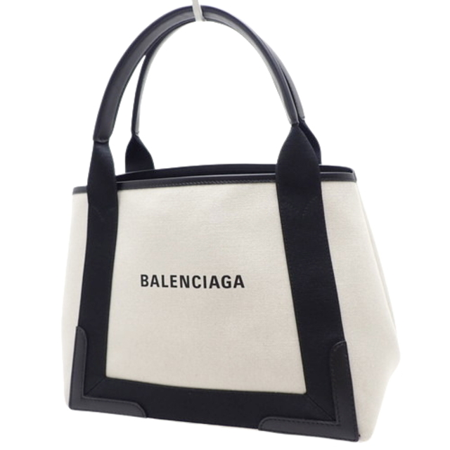 Balenciaga - バレンシアガハンドバッグ Navy スモールカバス コットンキャンバス カーフ オフホワイトアイボリー ブラック黒 40802026860