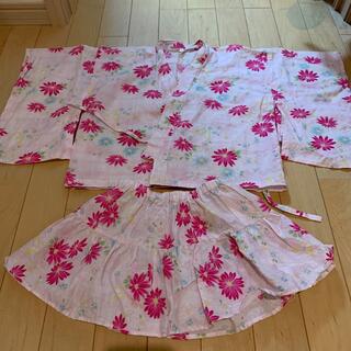 キッズ甚平 スカートタイプ　花柄　110サイズ(甚平/浴衣)