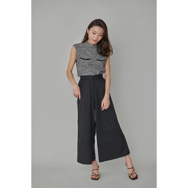 普通Mサイズ総丈【新品タグ付き/L’Or】Cropped Wide Pants Black M