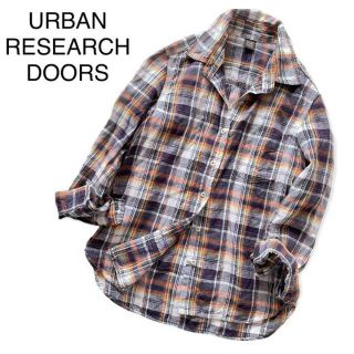 アーバンリサーチドアーズ(URBAN RESEARCH DOORS)のアーバンリサーチドアーズ　リネン　七分袖チェックシャツ　オレンジ(シャツ/ブラウス(長袖/七分))