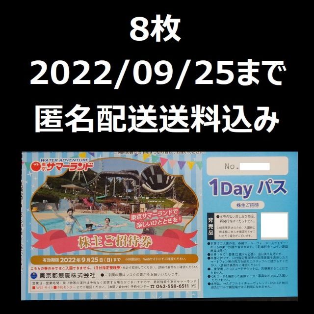 東京サマーランド　1dayパス　8枚