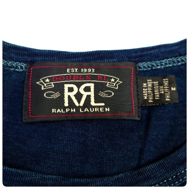 RRL(ダブルアールエル)の新品 RRL USED加工 最高級NAVYロゴプリントインディゴコットンTシャツ メンズのトップス(Tシャツ/カットソー(半袖/袖なし))の商品写真