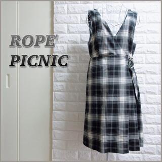 ロペピクニック(Rope' Picnic)のROPE'PICNICロペピクニック ベルト付ジャンパースカート 36 チェック(ひざ丈ワンピース)