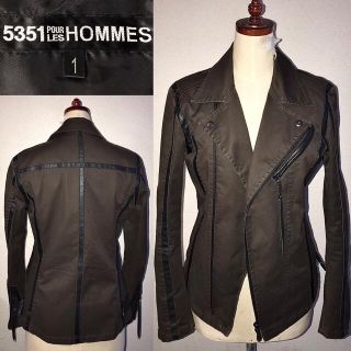 ゴーサンゴーイチプールオム(5351 POUR LES HOMMES)の美品5351PourLesHOMMES送料込5万程レザー革付ライダースジャケット(ライダースジャケット)