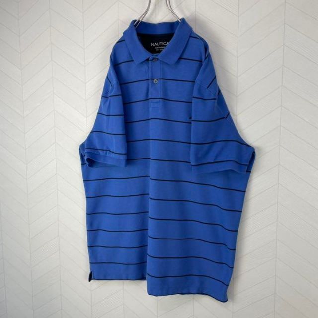AERONAUTICA MILITARE(アエロナウティカミリターレ)のUSA古着 ノーティカ ボーダー ポロシャツ 青 刺繍ロゴ ビックサイズ 半袖 メンズのトップス(ポロシャツ)の商品写真